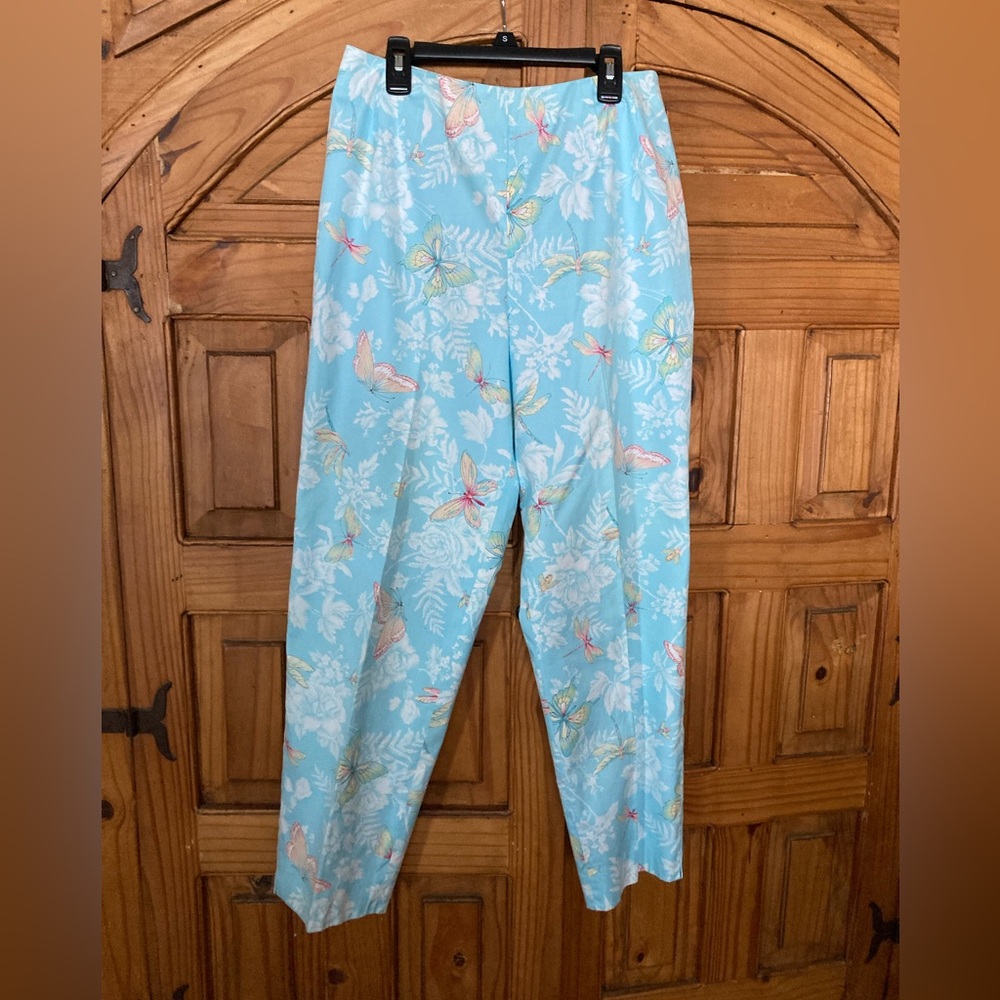 Talbots Butterfly Dragonfly Print Lined Light Blue Pants 8